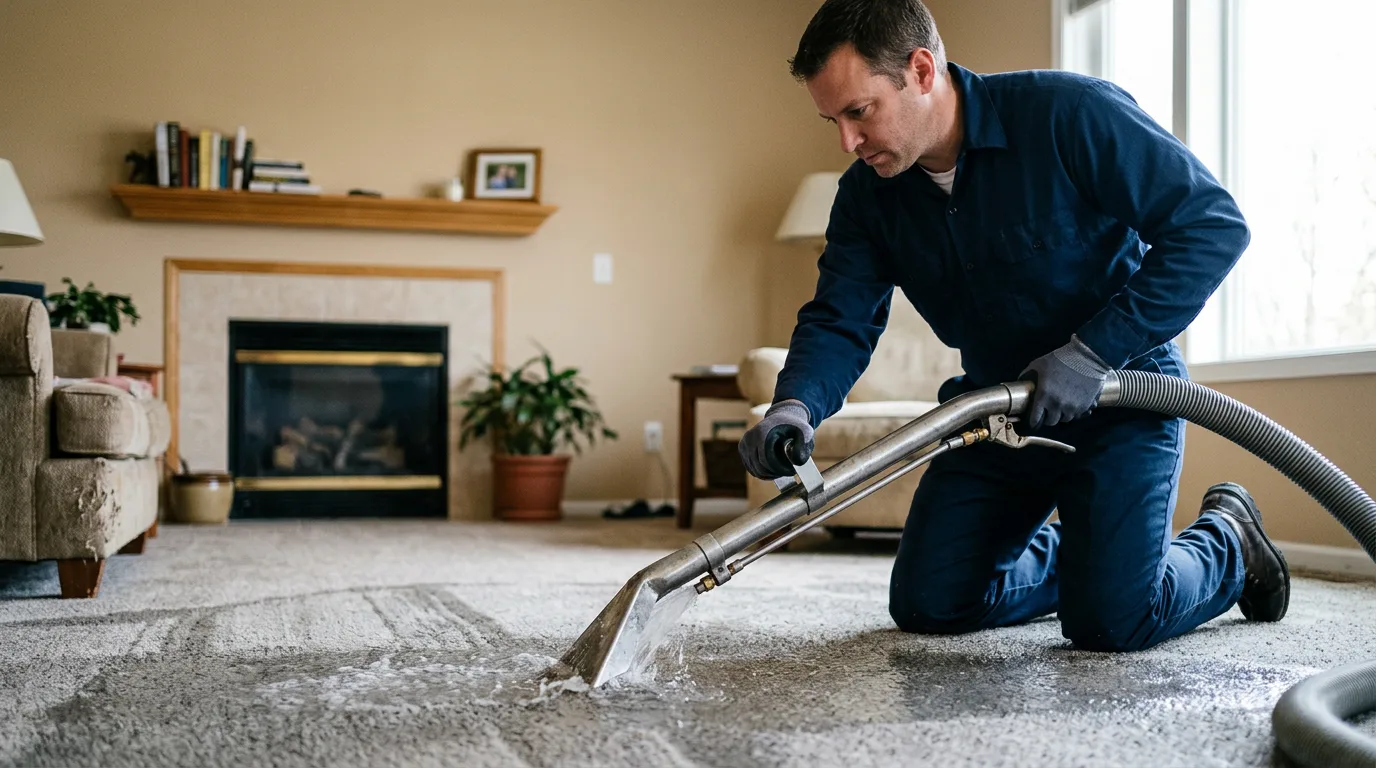 Water damage restoration technician working near Harwinton, CT